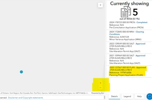 Screenshot of Mappit application. Highlighted oldest application and zoom in and out buttons on map.