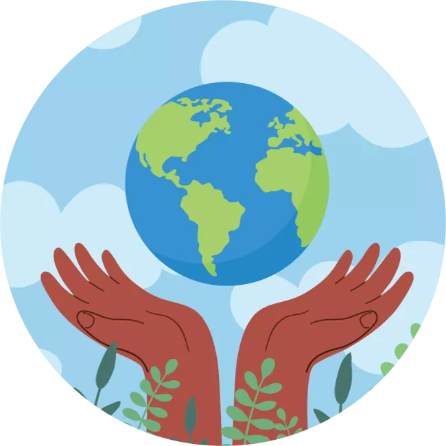 Illustration of hands holding the Earth.