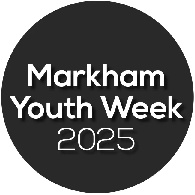 Circle with word text Markham Youth Week 2025